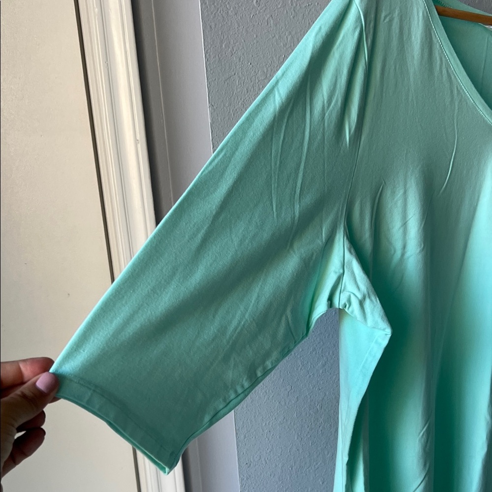 Belle by Kim Gravel Aqua V-Neck Long Sleeve Top - Picture 2 of 5